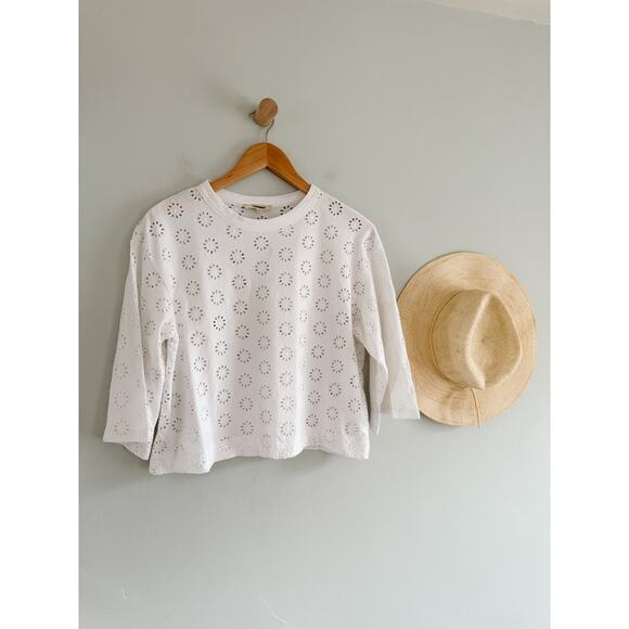 Madewell | NWT Embroidered Wide-Sleeve Boxy Tee in White | Sz XS - Picture 2 of 9